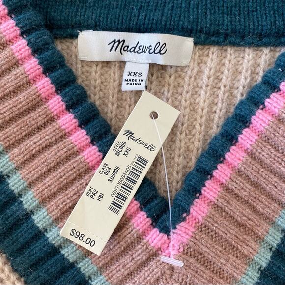 NWT Madewell Oversized Tipped Forrest V-Neck Wool Blend Sweater Tan Size XXS-S - Picture 7 of 12